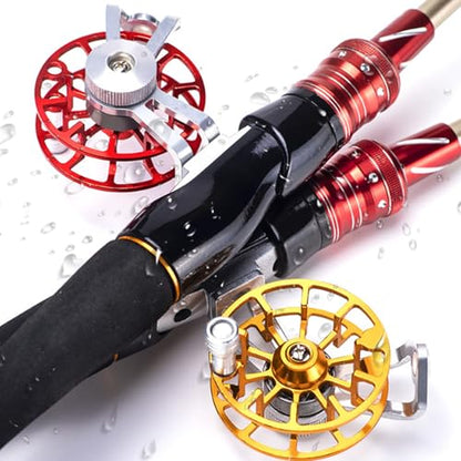 Reel, Aluminum Reels for Trout Pike Fly Fishing Winter Ice Wheel Fly Tackle Aluminum Saltwater - color: Blue with base, size: Lightweight