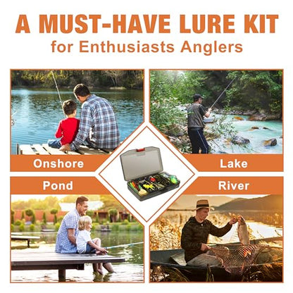 TRUSCEND Complete Fishing Accessories - Tackle Box with Tackle Included, Fishing Hooks, Jig Heads, Sinkers, Weights, Swivels, Snaps, Bobbers, Leaders - Fishing Gear Set for Bass Trout Panfish Walleye - color: E-128pcs Lures Kit