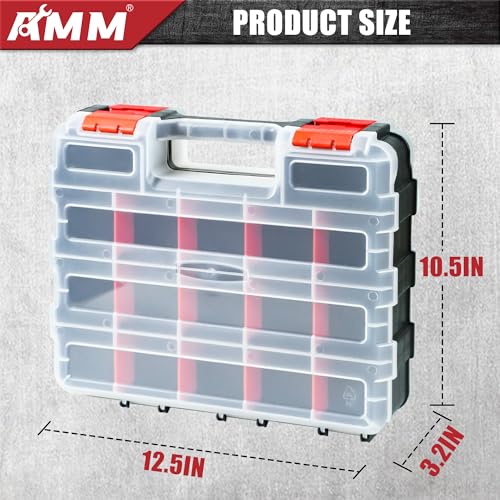 AMM Tool Box, Double Side Tool Box Organizer with 34 Compartments, Removable Dividers, Tackle Box Small Parts Screw Hardware Organizer for Screws, Nuts, Nails and Bolts (2 Piece, Red) (Pack of 2) - size: 2PC (Pack of 2)