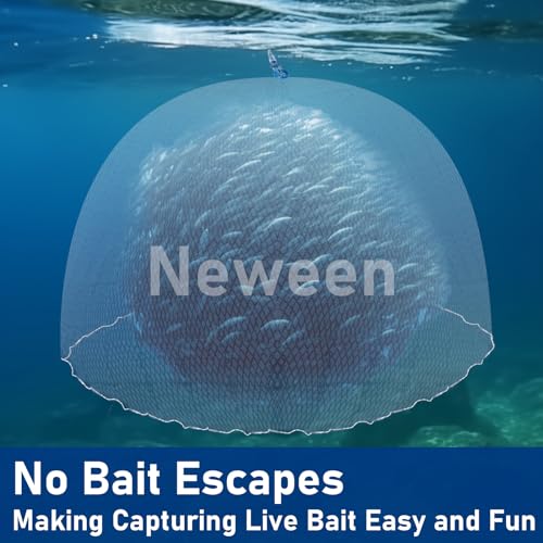 Neween Cast Net for Fishing with Shrimp Cage, American Freshwater Saltwater 3/4/5/6/7/8/9/10Ft Radius Casting Net Bait Trap Fish, Heavy Duty Zinc Sinker, 3/8 Inch Mesh Size - style: 3ft (90cm) Radius