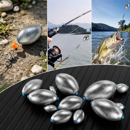 Alwonder Egg Sinkers Fishing Weights 3/16-10oz, Oval Lead Fishing Weights Sinkers Bass Fishing Casting Egg Sinker Saltwater Freshwater Tackle - size: 3/8oz - 20pcs
