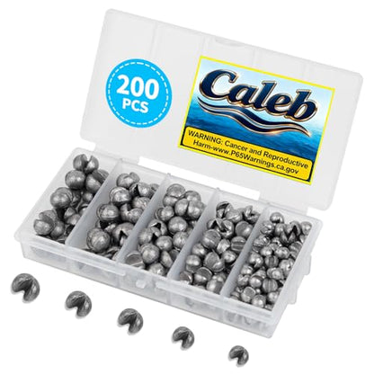 Caleb 200/320Pcs Split Shot Fishing Weights Sinkers, Removable Lead Fishing Weights, Premium Duckbill Reusable Fishing Sinkers for Freshwater Saltwater Bass Trout Fishing Accessories - 5/6 Sizes - size: 200PCS/5 SIZE