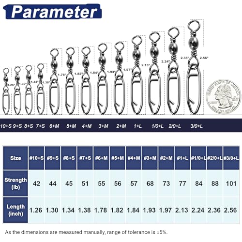 QISHUO High Strength Fishing Swivels Stainless Clips Steel Snap Swivels Barrel Connector Saltwater Swivel Fishing Rolling Black Nickel - size: Size 5+M (56lb) 50 pcs