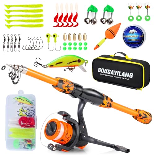 Kids Fishing Rod and Reel Combo,Light Weight Fishing Pole with Spinning Fishing Reel Tackle Bag Lures for Youth,Girls and Boys Good Starter Fishing Kit - color: Orange