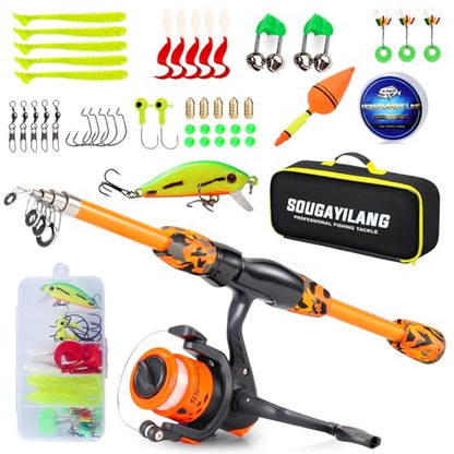 Kids Fishing Rod and Reel Combo,Light Weight Fishing Pole with Spinning Fishing Reel Tackle Bag Lures for Youth,Girls and Boys Good Starter Fishing Kit - color: Orange
