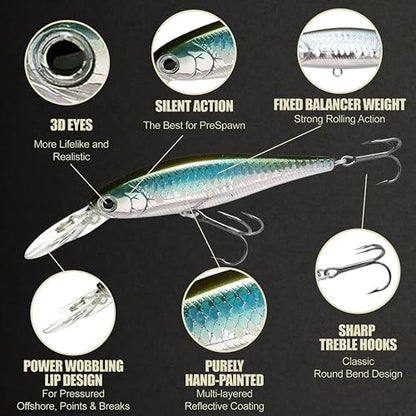LUCKY CRAFT Pointer 78DD Freshwater Fishing Lure and Gear for Bass & Trout, 3 inch Deep Diving Suspending Jerkbait Fishing Line, Pressure-Ready Fish Bait, Premium Gear for Tackle Box, - color: 254 MS MJ Herring - Aurora Wakasagi