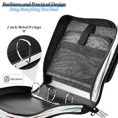 Fish Lure Cute 3 Ring Zipper Binder with Strap 1.5 inch 500 Sheet Capacity File Folder Storage Organizer