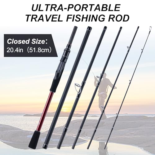 Goture Travel Fishing Rod - Spinning Fishing Rods - Portable 5/6 Sections Adjustable-Length Lightweight 24T Carbon Fiber Fishing Rods for Saltwater Freshwater Trout Bass Walleye Pike, Red - color: 906S - 8.9ft/2.7m spining rod