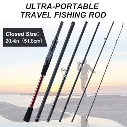 Goture Travel Fishing Rod - Spinning Fishing Rods - Portable 5/6 Sections Adjustable-Length Lightweight 24T Carbon Fiber Fishing Rods for Saltwater Freshwater Trout Bass Walleye Pike, Red - color: 906S - 8.9ft/2.7m spining rod