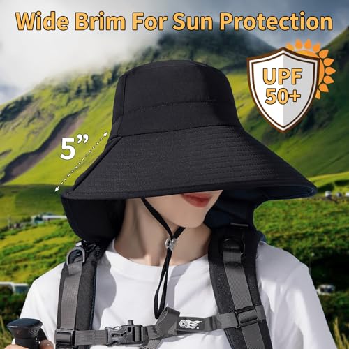 Peicees UPF 50+ Waterproof Fishing Hat with Wide Brim & Neck Flap - UV Protective Summer Sun Hat for Men Women Fishing Gear - color: Pink
