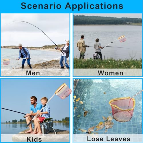 Fishing Landing Net, Fishing Net with Handle for Fishing with Splicing Extension Pole Handle Sturdy Stainless Steel Tubes Comfortable Sponge Handle, yellow - size: 65inch (TELESCOPIC black)