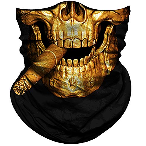 Obacle Bandana Face Mask Neck Gaiter Tube Mask Men Women for Sun Dust Protection - color: Skull Cigar Gold Copper