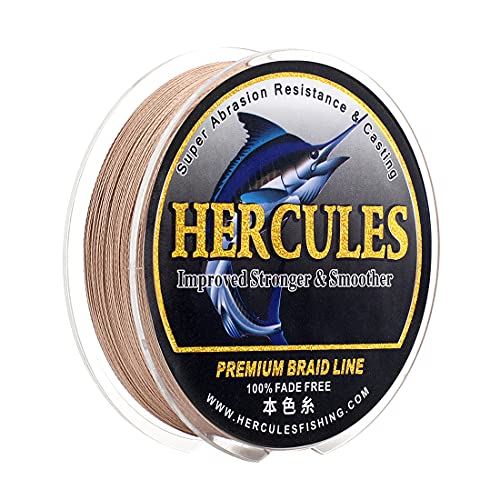 HERCULES Braided Fishing Line, Not Fade, 109-2187 Yards PE Lines, 4 Strands Multifilament Fish line, 6lb - 100lb Test for Saltwater and Freshwater, Abrasion Resistant - color: Brown, size: 15lb (6.8kg)-0.16mm-547Yds (500m)-4S