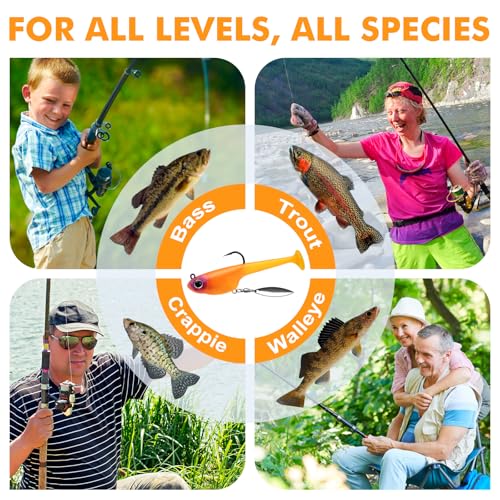 TRUSCEND Duramax Pre-Rigged Saltwater Fishing Lures with BKK Jig Hooks, Easy Catch 10X Tear-Resistant TPE Soft Swimbait for Redfish Grouper Striper Bass Trout Crappie Walleye, Weedless Freshwater Bait - color: C1-3"-3/8oz