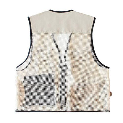Foldable Outdoor Fishing Camping Travel Mesh Vest, Multi-Pockets Photography Lightweight Vests - color: Beige, size: Medium