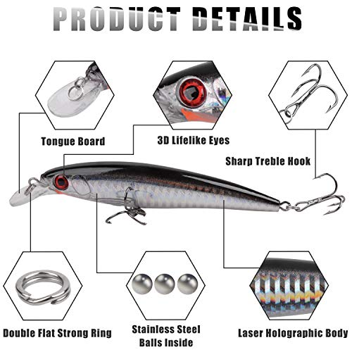 Saltwater Fishing Lures Kit - 6pcs Surf Sripers Saltwater Minnow Lures Jerkbait Popper Plugs Set Inshore Offshore Ocean Fishing Lures Tackle for Bass Trout