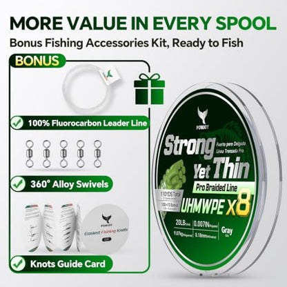 Ultra-Thin 20LB 8-Strand Braided Fishing Line 0.18mm with Knots Guide Card, Stronger than 4-Strand PE Line, Smooth as Silk & Longer Casting, Ideal for Bass Trout Fishing in Freshwater/Saltwater - color: Gray, size: 20LB 110YDS