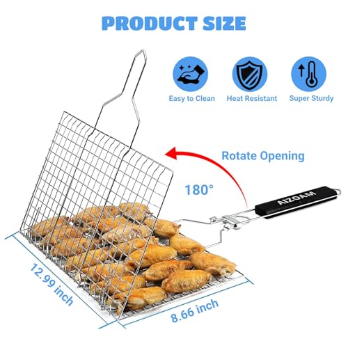 Shallow Grill Basket Fish Grill Basket, Fish Grilling Basket BBQ Fish Grill Baskets for Outdoor Grill,Grill Basket with Removable Handle. Perfect for Grilling Fish Fillets