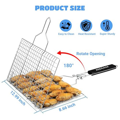 Shallow Grill Basket Fish Grill Basket, Fish Grilling Basket BBQ Fish Grill Baskets for Outdoor Grill,Grill Basket with Removable Handle. Perfect for Grilling Fish Fillets