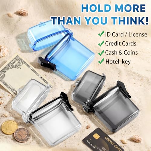 Outus 3 Pcs Waterproof ID Badge Holder Case with Waterproof Buckle 4.72 x 2.95 x 1.57 Inches Floating Sport Case Locker with Adjustable Hanging Rope Plastic Card Dry Box(Clear, Gray, Blue, Classic) - color: Clear, Gray, Blue, size: 4.72 x 2.95 x 1.57 Inch