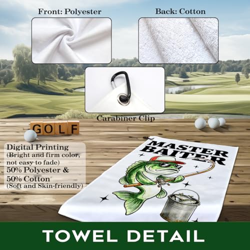 Master Baiter Polyester Printed Towel with Clip, Funny Bass Fish Fishing Gifts & Accessories for Men Fishmen Dad Grandpa, Fishing Lover Retirement Father's Day Birthday Gifts - color: White & Blue