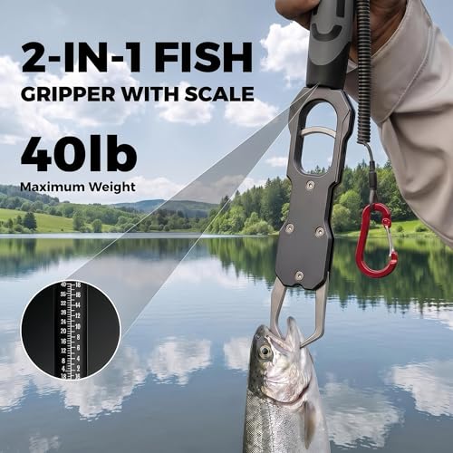 Fish Lip Gripper，Fish Gripper with Scale & Multi Fishing Pliers Set | 40LB Fish Grabber Fishing Gripper, 360° Swivel Handle, Rust Resistant Pliers, Saltwater & Freshwater Fishing