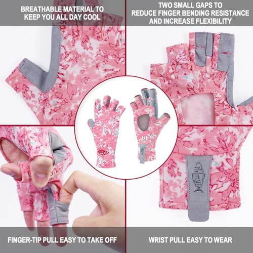 Palmyth UV Protection Fishing Fingerless Gloves UPF50+ Sun Gloves Men Women for Kayaking, Hiking, Paddling, Driving, Canoeing, Rowing - color: Air-Reefscale-Mist Rose, size: X-Small