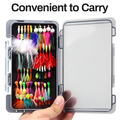 Ice Fishing Jigs Kit 100pcs Lures Bait Icefishing Set Crappie Jig Hooks Gear Accessories for Walleye Panfish with Tackle Box Gifts for Men - color: 50pcs Fly Ice Jig with Lure Box