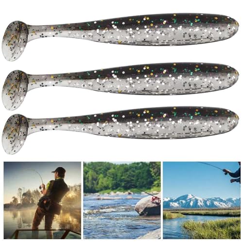 Zer one 20 PCS Fishing Soft Lure 7.5cm/2g Plastic T Tail Bait Artificial Worm Swimbait for Bass Trout Walleye Fishing Accessory - color: Black