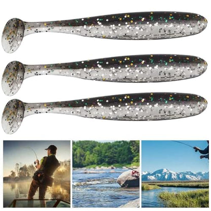Zer one 20 PCS Fishing Soft Lure 7.5cm/2g Plastic T Tail Bait Artificial Worm Swimbait for Bass Trout Walleye Fishing Accessory - color: Black