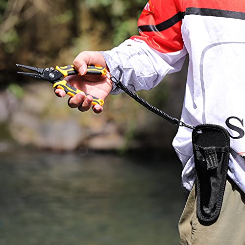 Sougayilang Fishing Pliers,Sheath and Lanyard Tungsten Carbide Cutters,420 Stainless Steel Fishing Tools,Saltwater Resistant Fishing Gear with Rubber Handle-7.5'' Split Ring Nose - Yellow - color: 7.5'' Split Ring Nose-yellow
