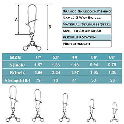 3 Way Snap Swivels Fishing Tackle, 25pcs High Strength T-Turn Fishing Swivels with Snaps Saltwater Fishing Lure Connectors for Trolling Catfish Rig - size: 8#-26lb-25pcs