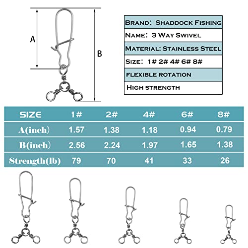 3 Way Snap Swivels Fishing Tackle, 25pcs High Strength T-Turn Fishing Swivels with Snaps Saltwater Fishing Lure Connectors for Trolling Catfish Rig - size: 2#-75lb-25pcs