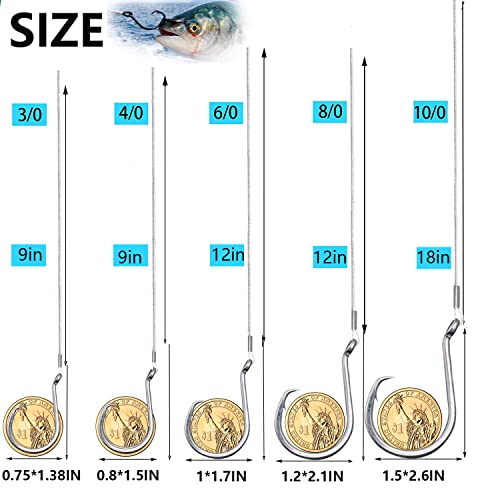 Saltwater Steel Circle Hook Rigs,Octopus Offset Fishing Hooks Leader Wire for Catfish Bass - size: 8/0-24pcs
