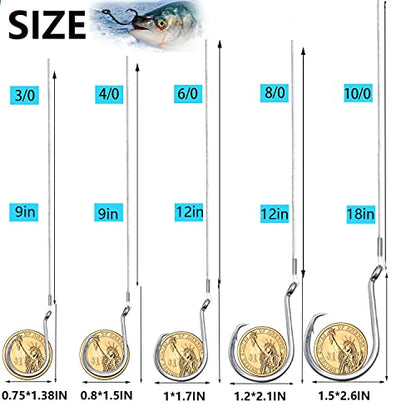 Saltwater Steel Circle Hook Rigs,Octopus Offset Fishing Hooks Leader Wire for Catfish Bass - size: 8/0-24pcs