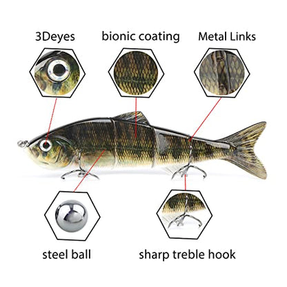 10in Multi Jointed Swimbait Fishing Lures Bait,4 Segment Big Giant Sinking Fishing Bass Lures,Crankbaits Swimbaits with Treble Hook - color: 10in,4.76oz-Color D
