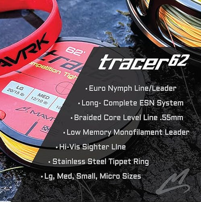 MAVRK USA Fly Fishing Line | Euro Nymph & Floating Lines | Level ESN Mono & Weight Forward Designs | High Visibility, Low Stretch, Freshwater Trout - color: Tracer 62, size: Small