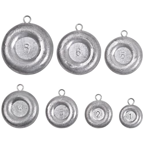 Disc Sinkers Fishing Weights Coin Sinkers Saltwater Surf Fishing Weights for Bottom Drifting Trolling Catfishing Tackle 1oz 2oz 3oz 4oz 5oz 6oz 8oz - style: Mixed-7pcs