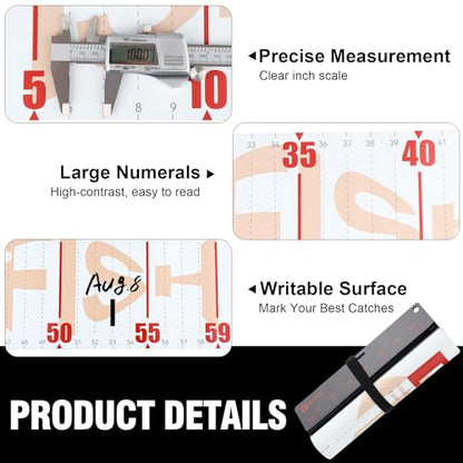 Booms Fishing 59" Fish Ruler: Fish Measuring Board - Measuring Tape with Bump Board - Rolling & Portable with Carabiner, Waterproof Fishing Measure Tool for Saltwater, Rl4 Red - color: Red with white