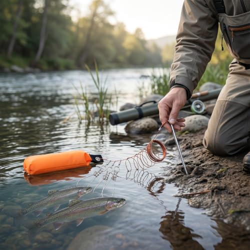 Fishing Stringer, 5 Detachable Stainless Steel Clips, 3.5m PVC Coated Rope, High Visibility Float, Large Capacity Storage for Kayak Boat Shore Fishing