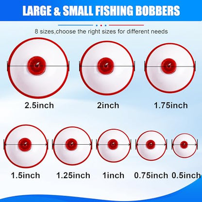 SILANON Fishing Bobbers Hard ABS Fishing Floats Bobbers Push Button Round Buoy Floats Red/White Snap-on Bobbers for Crappie Trout Catfish Bass Fishing Party Decoration 0.5in-2.5in - style: 2.5inch-15pcs