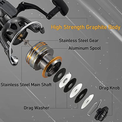 Dr.Fish Gryphon Ultralight Spinning Reel, Light Weight Fishing Reels Graphite Body, Ultra Smooth 9+1 Stainless BBS, 18Lb Max Drag, Aluminum Spool Size 800-4000 Crappie Bass Freshwater - size: 800