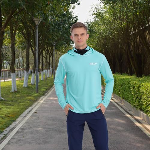 Fishing Shirts for Men,Long Sleeve Rash Guard Shirts Sun Protection Hoodie Athletic Running Hiking Shirt 1/2 Packs - color: Blue/Lake Green, size: X-Large