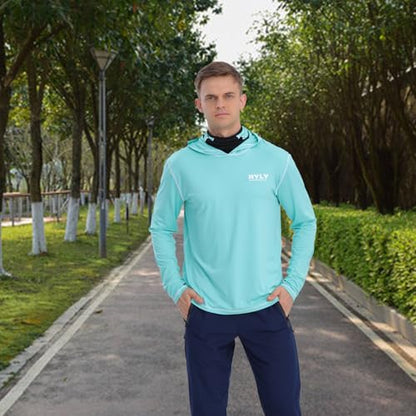 Fishing Shirts for Men,Long Sleeve Rash Guard Shirts Sun Protection Hoodie Athletic Running Hiking Shirt 1/2 Packs - color: Blue/Lake Green, size: Medium