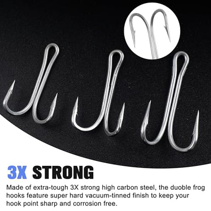 Classic Double Fishing Hooks Frog Hooks Fishing Double Hooks, 8pcs Stainless Steel Fishing Hooks with Strong Sharp Open Shank Barbed for Saltwater and Freshwater - size: 9/0-8pcs