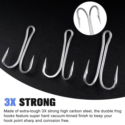 Classic Double Fishing Hooks Frog Hooks Fishing Double Hooks, 8pcs Stainless Steel Fishing Hooks with Strong Sharp Open Shank Barbed for Saltwater and Freshwater - size: 7/0-8pcs