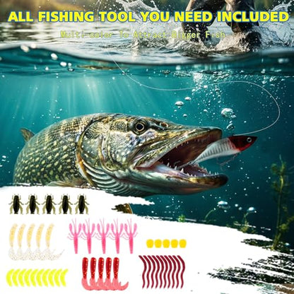 3 Layer Fishing Tackle Box with Tackle Included,Fishing Bait Kit,Pliers,Fish Lip Gripper,Accessories, Gift for Fishing Men Women Kids Saltwater Freshwater
