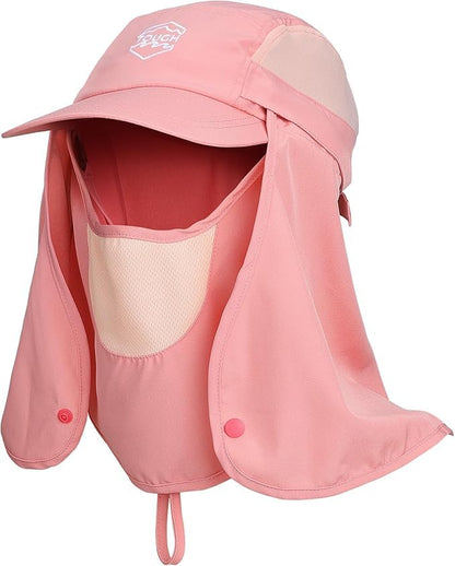 Tough Headwear Fishing Cap w/Face Mask & Neck Flap - Sun Protection Hat with UPF 50 -Landscaping Hats for Women and Men - color: Pink