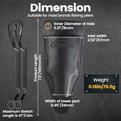 Fishing Pliers Holster with Retractable Lanyard, Universal Fit for Most Sea Fishing & Wild River Lure Tongs Leather Accessories - color: Black