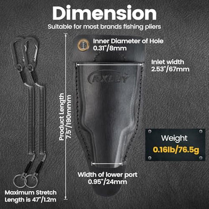Fishing Pliers Holster with Retractable Lanyard, Universal Fit for Most Sea Fishing & Wild River Lure Tongs Leather Accessories - color: Black